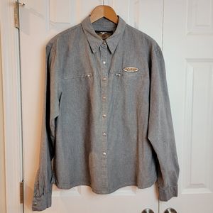 Harley‎ Davidson Long Sleeve Snap Front Shirt Women's 2XL Gray Garage